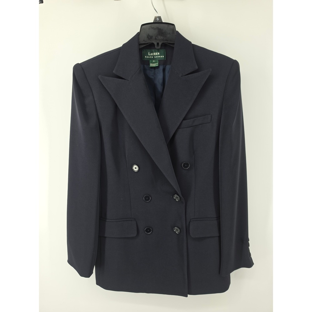 Lauren Ralph Lauren Navy Blue Double Breasted Peak Lapel Blazer Jacket Size 8
